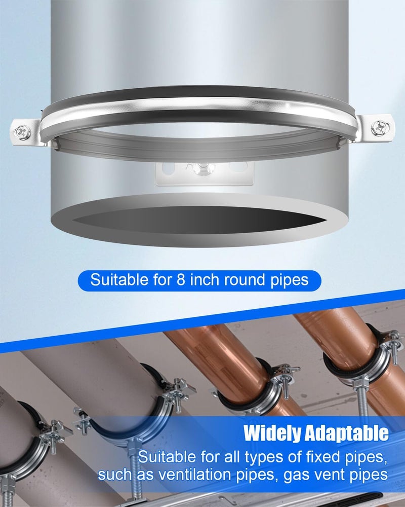 GRSVDF 2 Pcs 8 Inch Adjustable Pipe Bracket, Split Ring Pipe Hanger, Heavy Duty B Vent Wall Strap Round Gas Vent Strap, Chimney Support Mount with Mounting Screws Anti-Slip Pads - Image 2